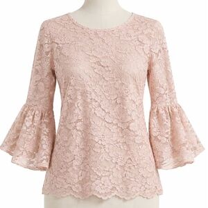Adiva Pink Lace Bell Sleeve Top – Size S